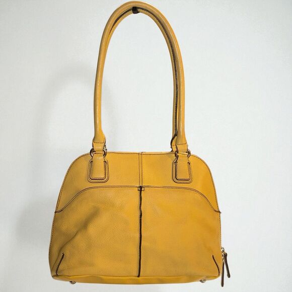 Tignanello Yellow Leather Shoulder Bag Pebbled Leather Tote Purse Handbag - Picture 1 of 7